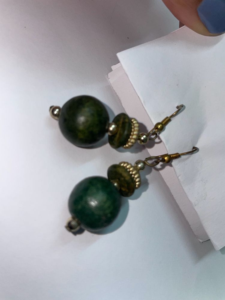 Ethnic Earrings Dark Green Colour