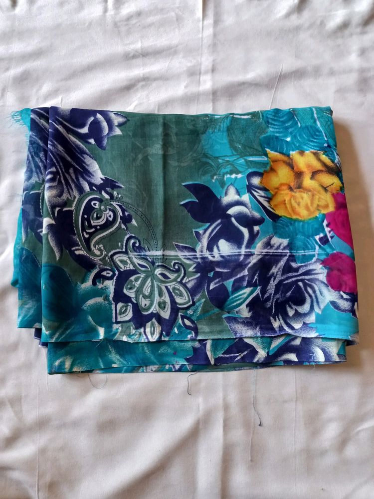 Blue Flower Print Saree