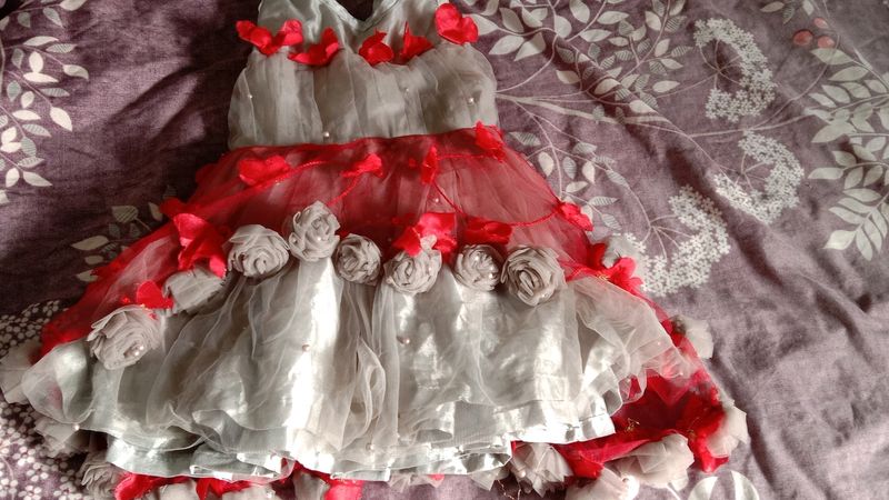 Beautiful Frock Red &Gray Colour