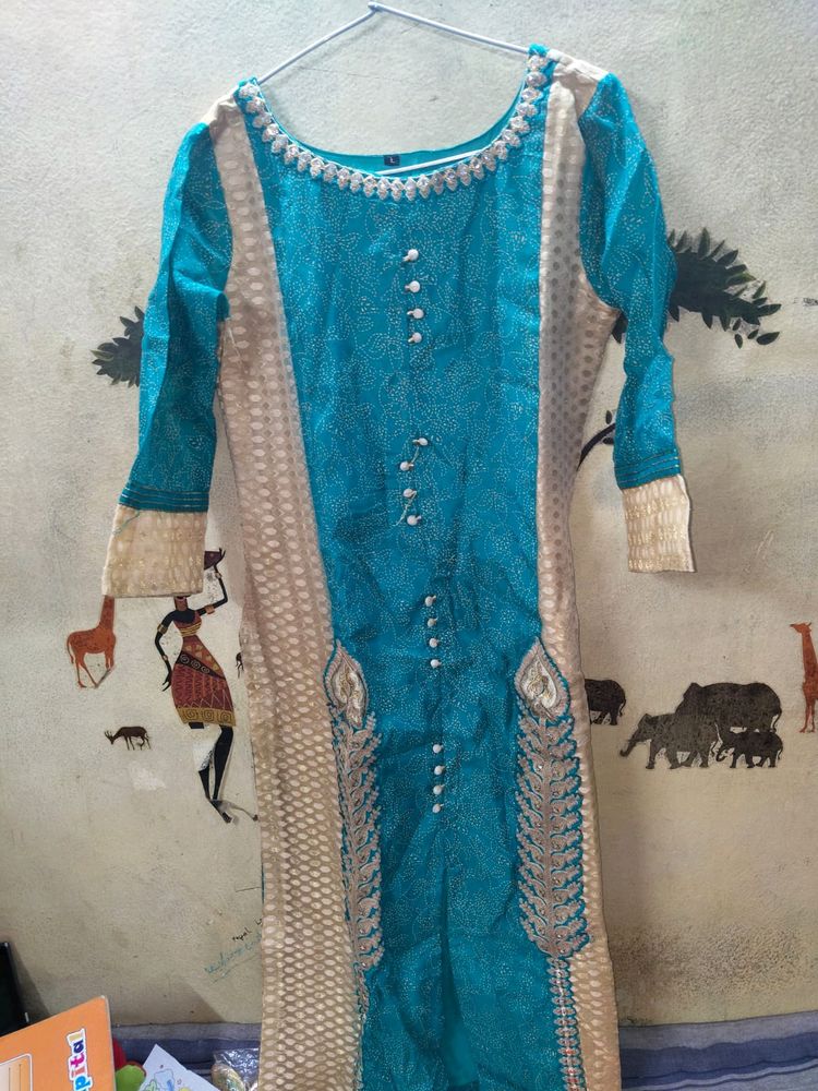 Turquoise Blue And Golden  Totally New Kurta