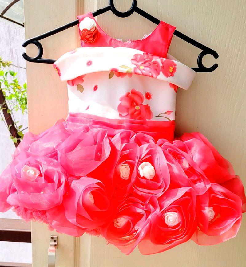 Cutedoll Pink Off-Shoulder Kids Party Frock Dress