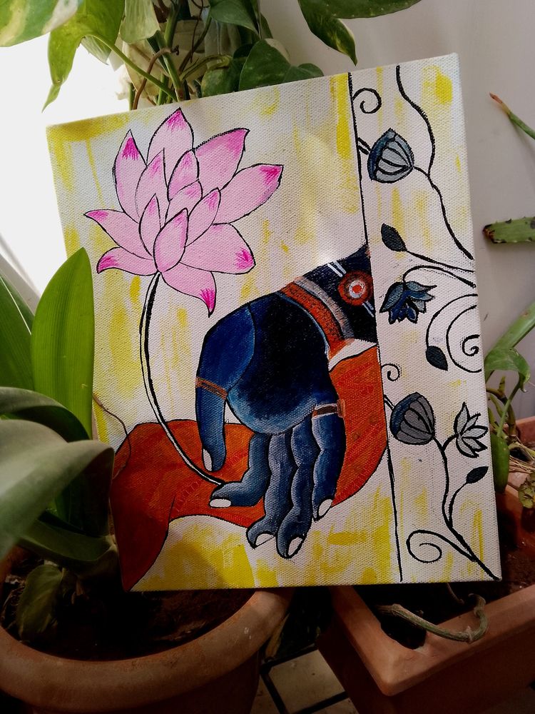 "Spiritual Hand With Lotus" Acrylic Canvaspainting