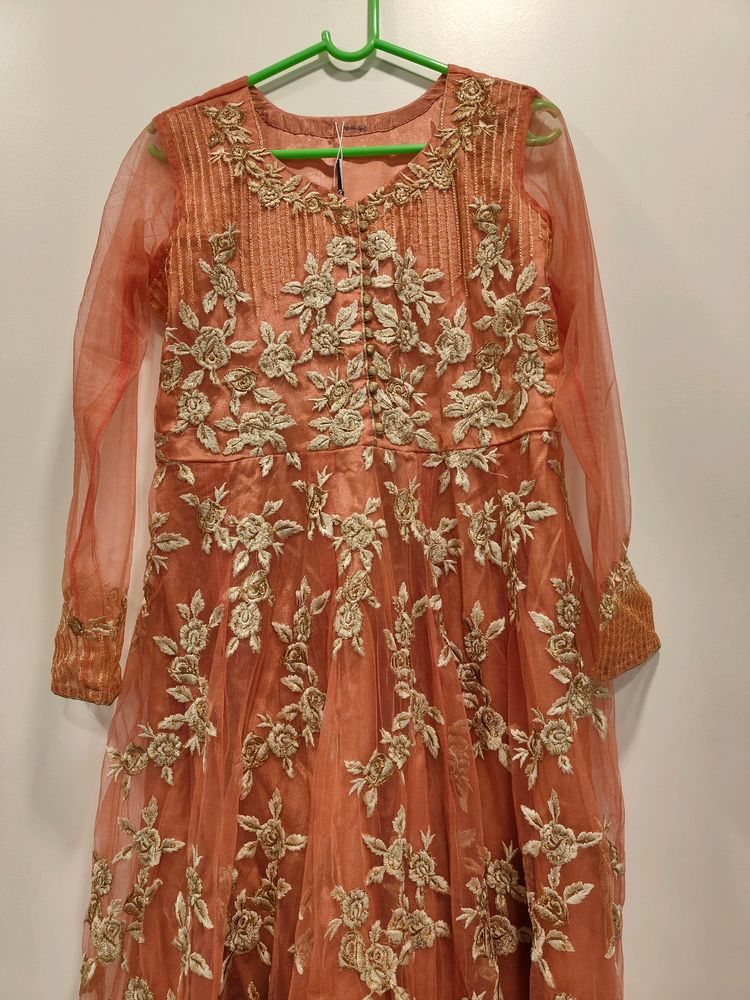 Beautiful Coral Colour Ethnic Dress