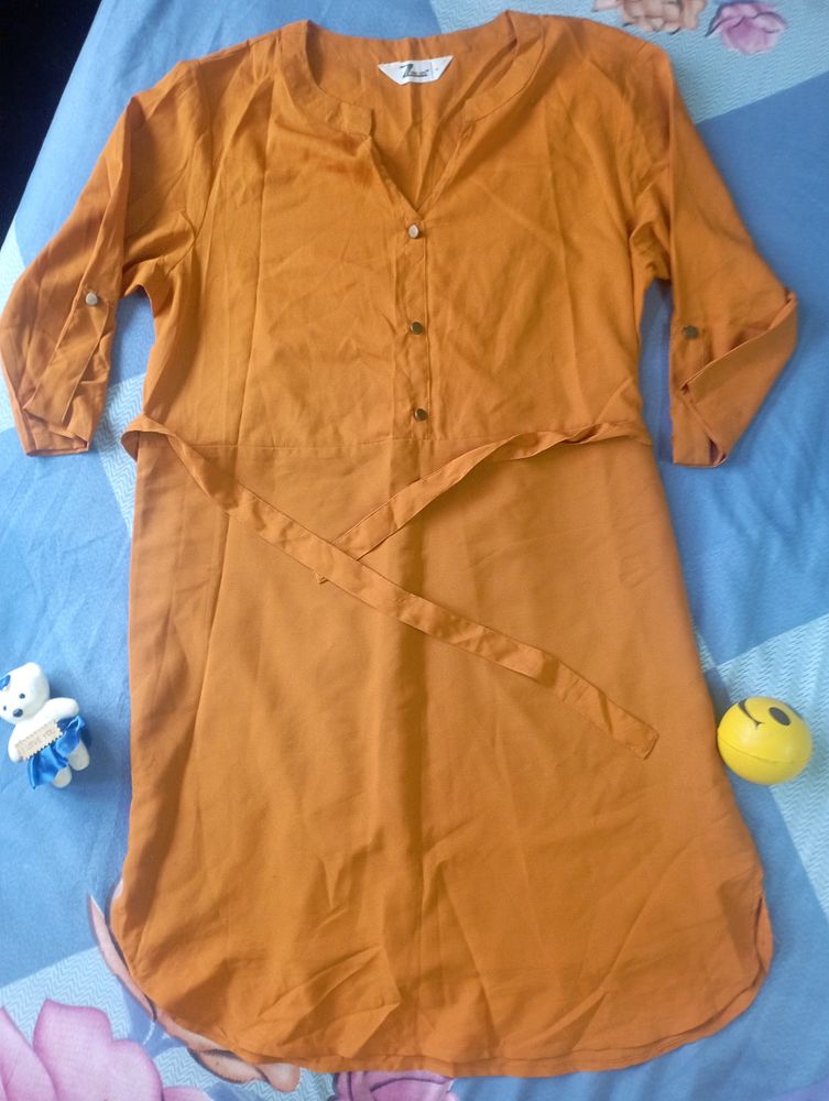 Zima Leto Women Mustard Shirt Dress