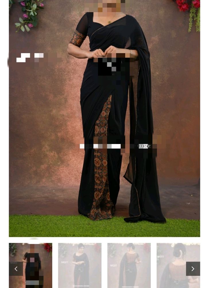 Black Ready To Wear Saree With Handwork Blouse