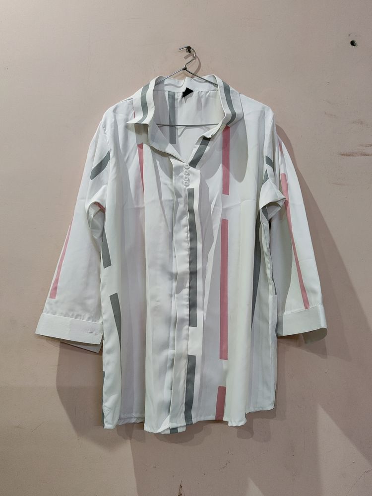 White shirt with Pink & Grey strips