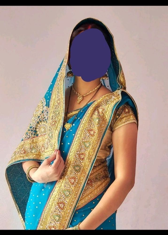 ...Blue Havey Work Saree Used Very Rare No Returns