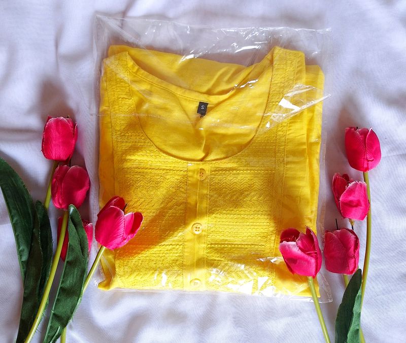 Brand New Yellow Pure Cotton Kurtha