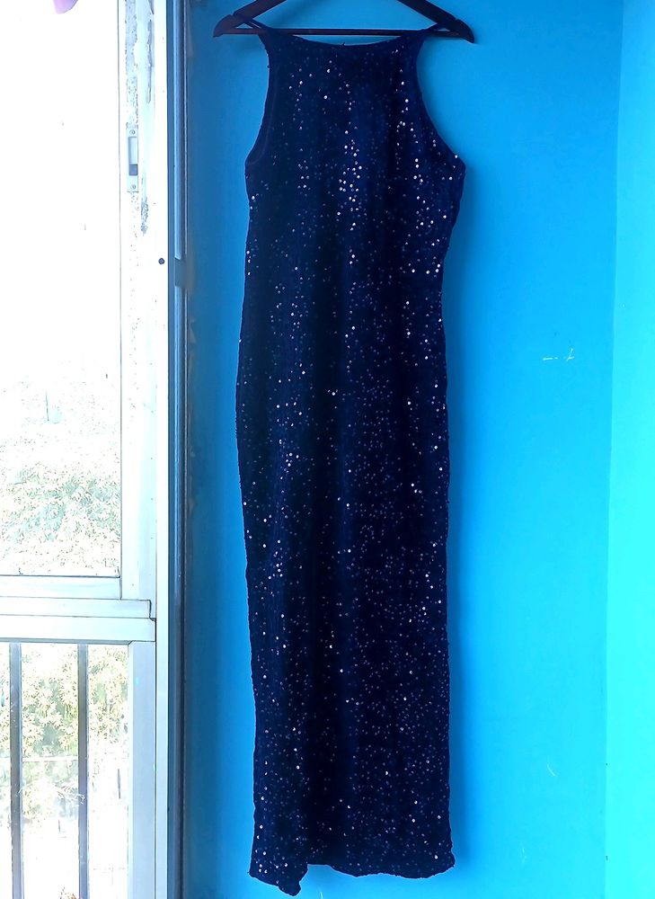 Navy Blue Sequined Cocktail Gown