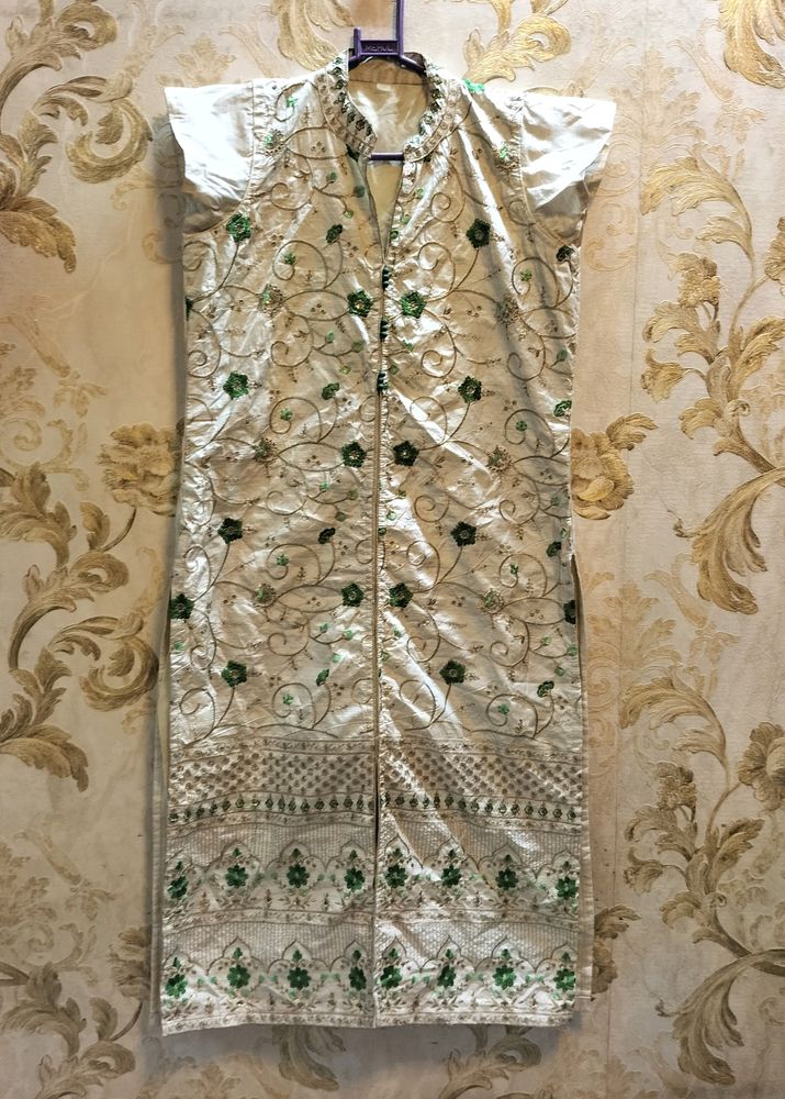 Beautiful Silk Front Slit Suit With Palazzo And Dupatta Set.Size 40.