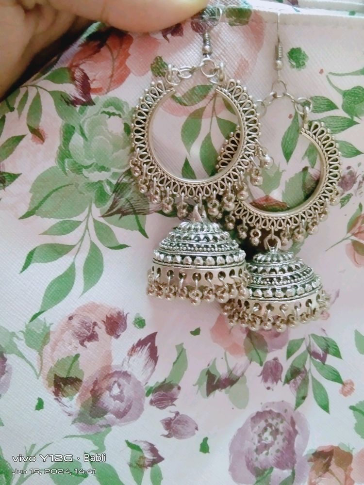 Oxidised Silver Stylish Afghan Jhumka Earrings