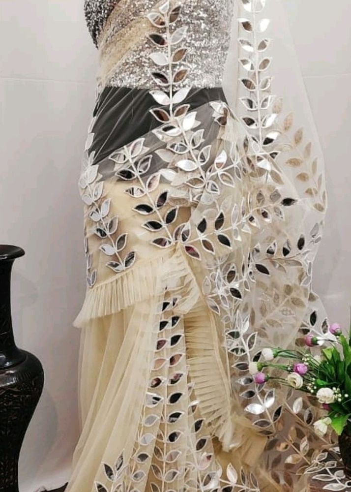 Bollywood Style Mono Net Saree+Blouse+Hoop Skirt