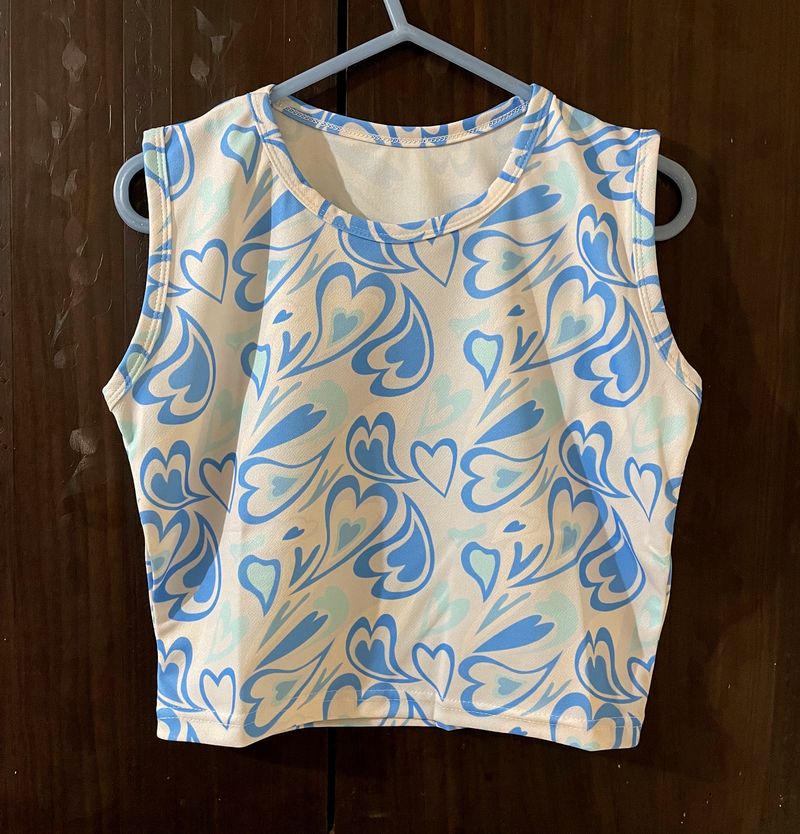 New Blue Abstract Crop Top