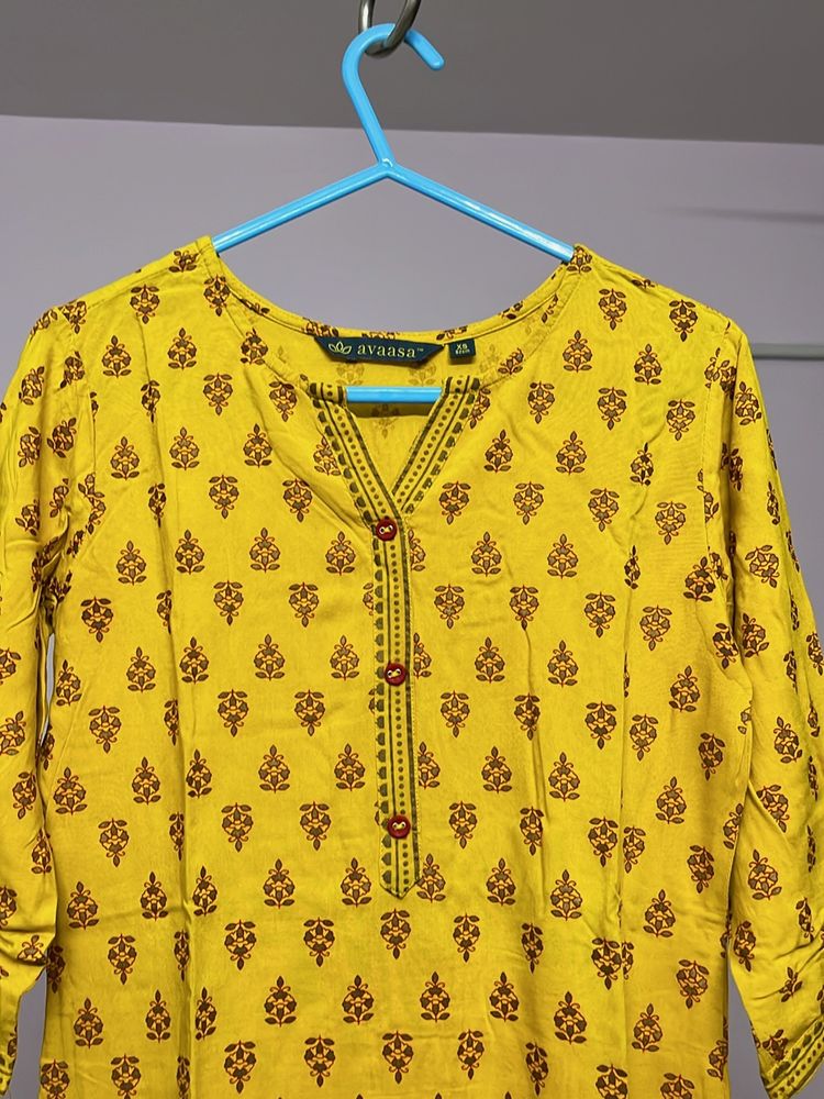 Mustard Kurti Straight Fit