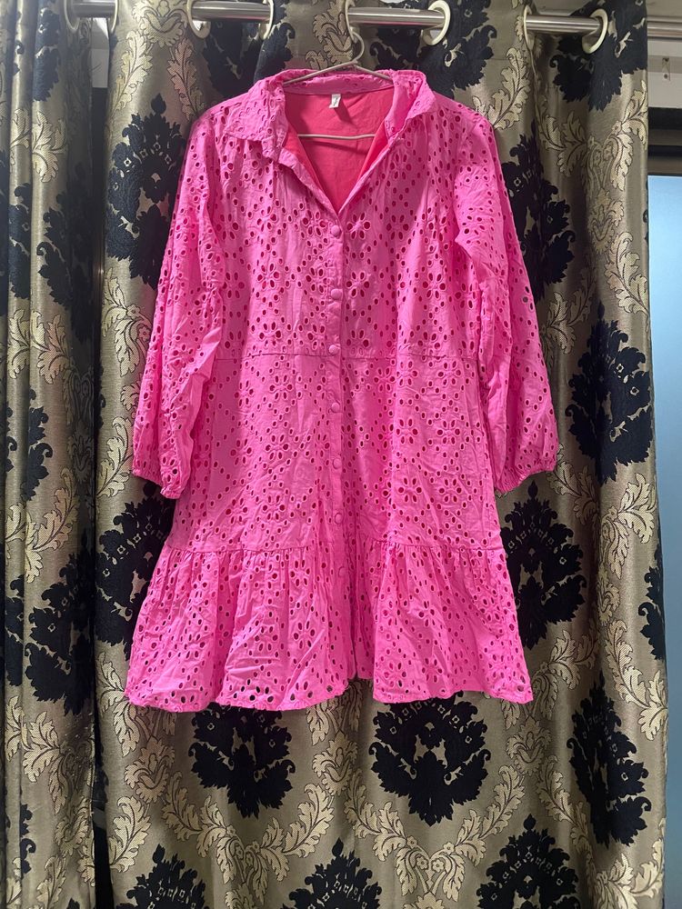 Pink shiffli shirt dress