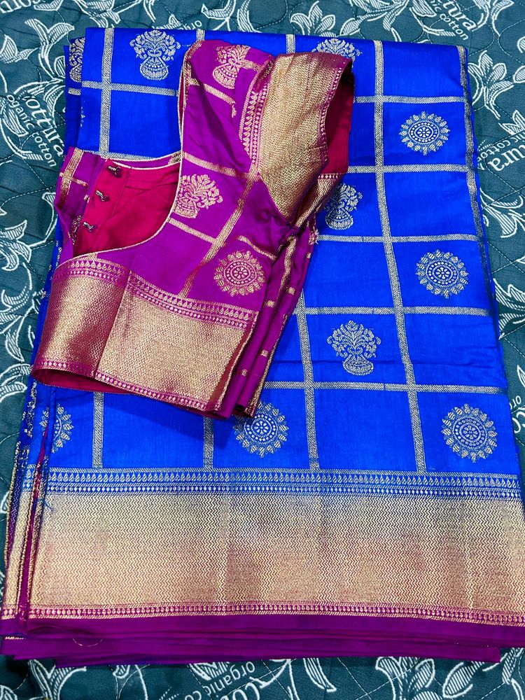 Blue combination Saree with blouse