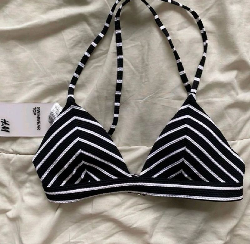 H&m Black/white Stripped Bikini Bra Top