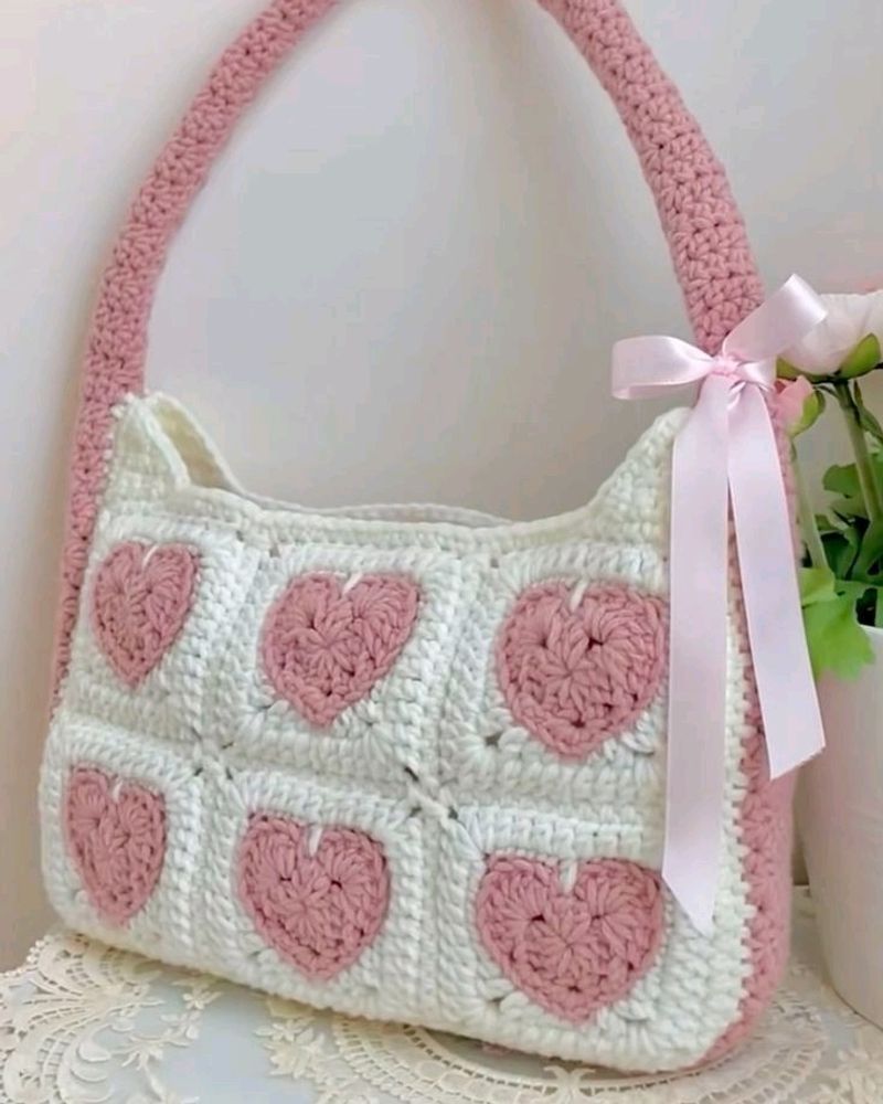 Cute Heart Crochet Shoulder Bag