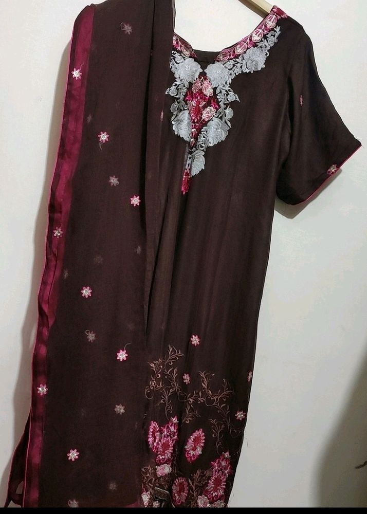 Cofee Brown Embroidry Work Suit Salwar & Dupatta