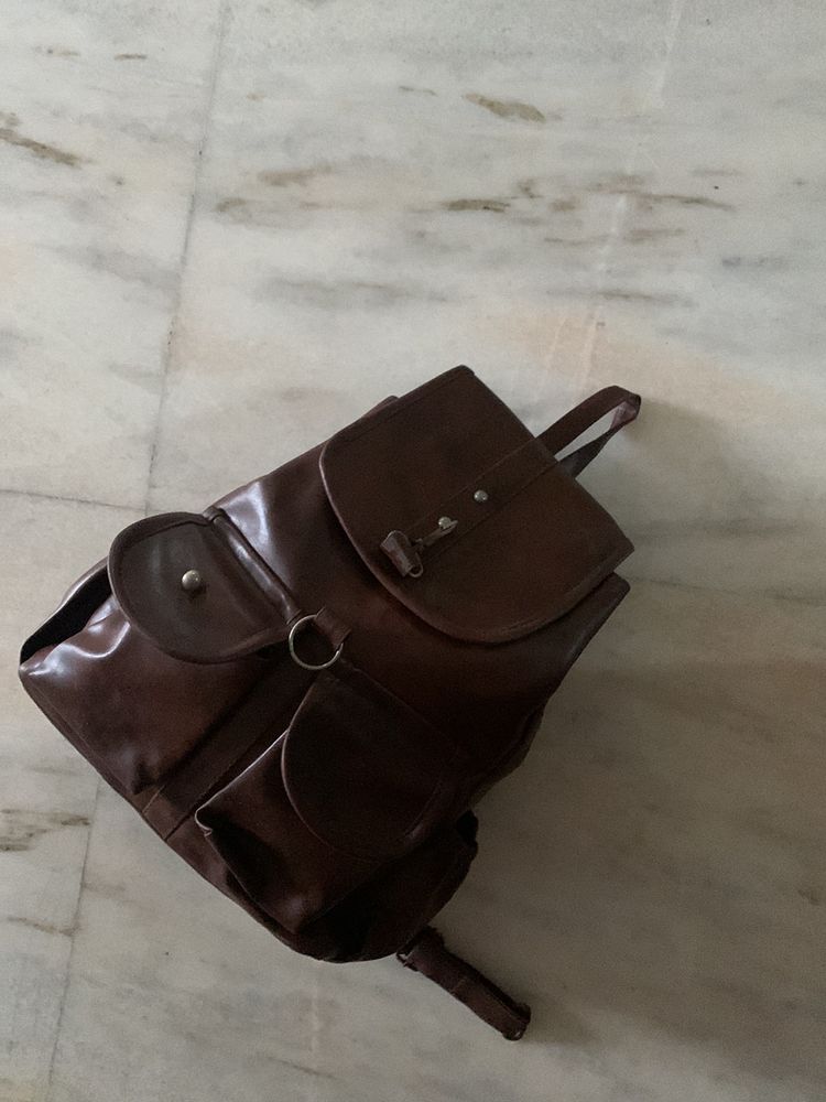 Brown leather backpack