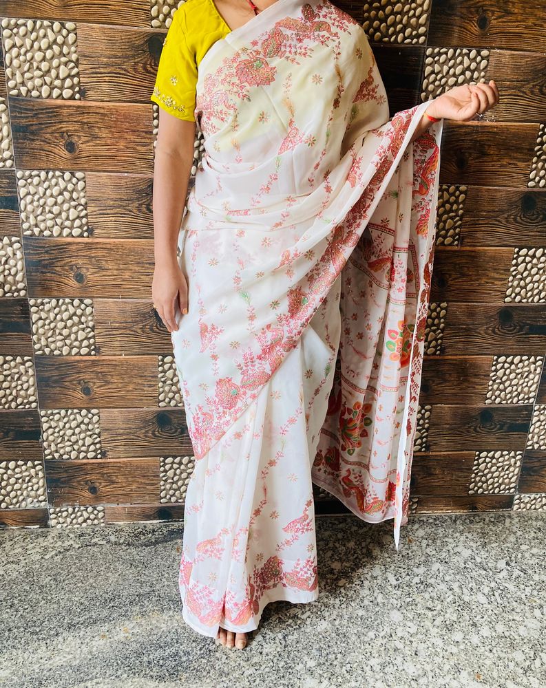 Designer Jaipuri Peacock Print 🦚  Saree