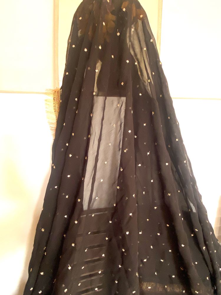 Black Chiffon Dupatta With Sehra Lace