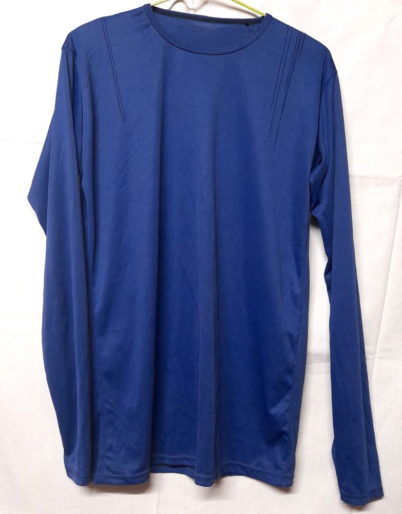 Men Tshirt Full Sleeve Round Neck Solid Blue