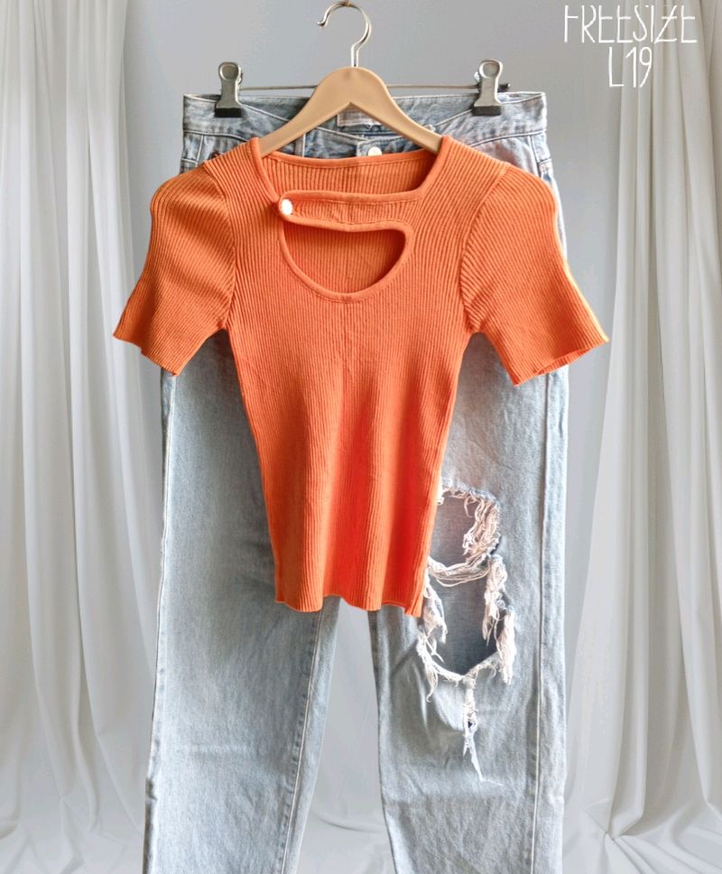 Cute Orange Slimfit Top