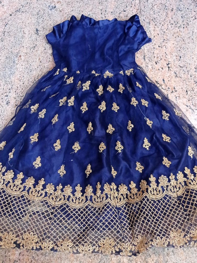 Rich Gold Work Navy Blue Frock 5year