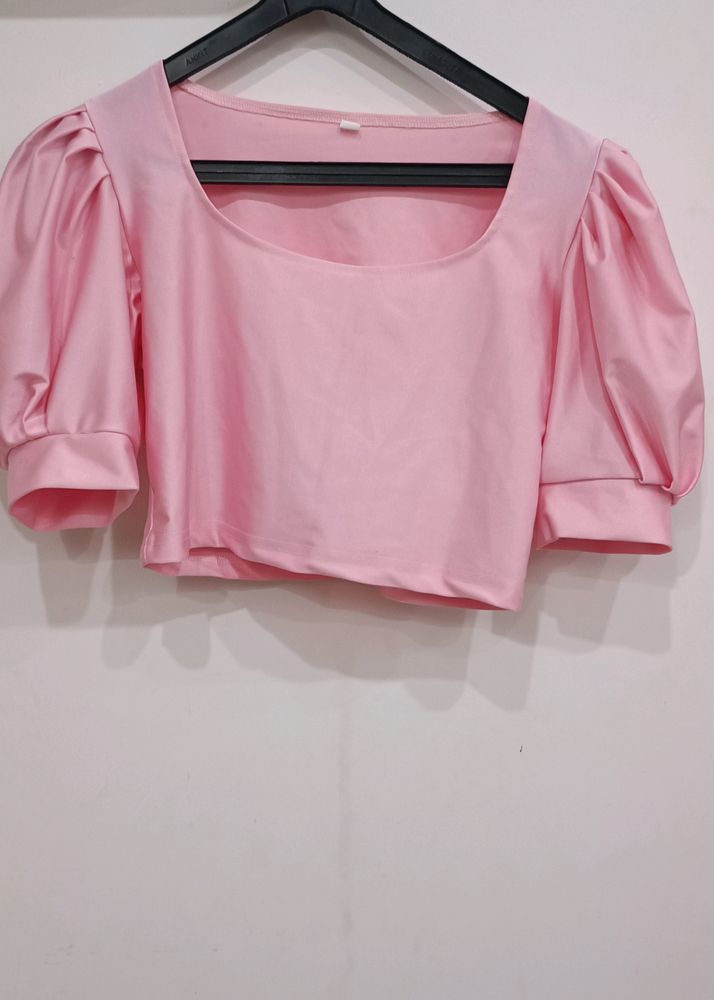 Stretchable Crop Top/Blouse With Puff Sleeves