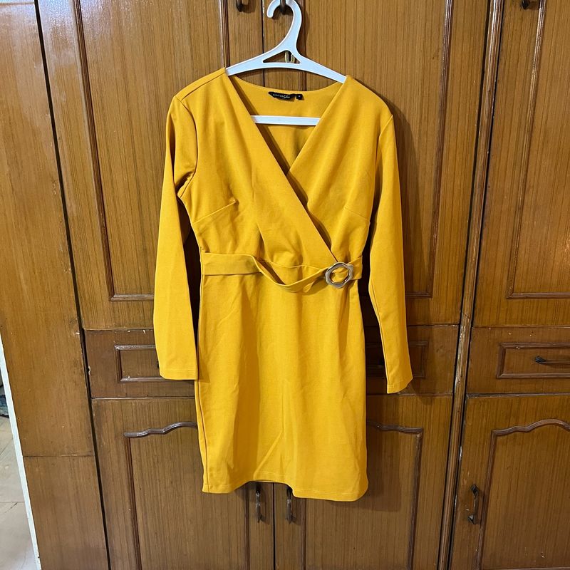 Mustard Yellow V-Neck Wrap Dress | Pantaloons