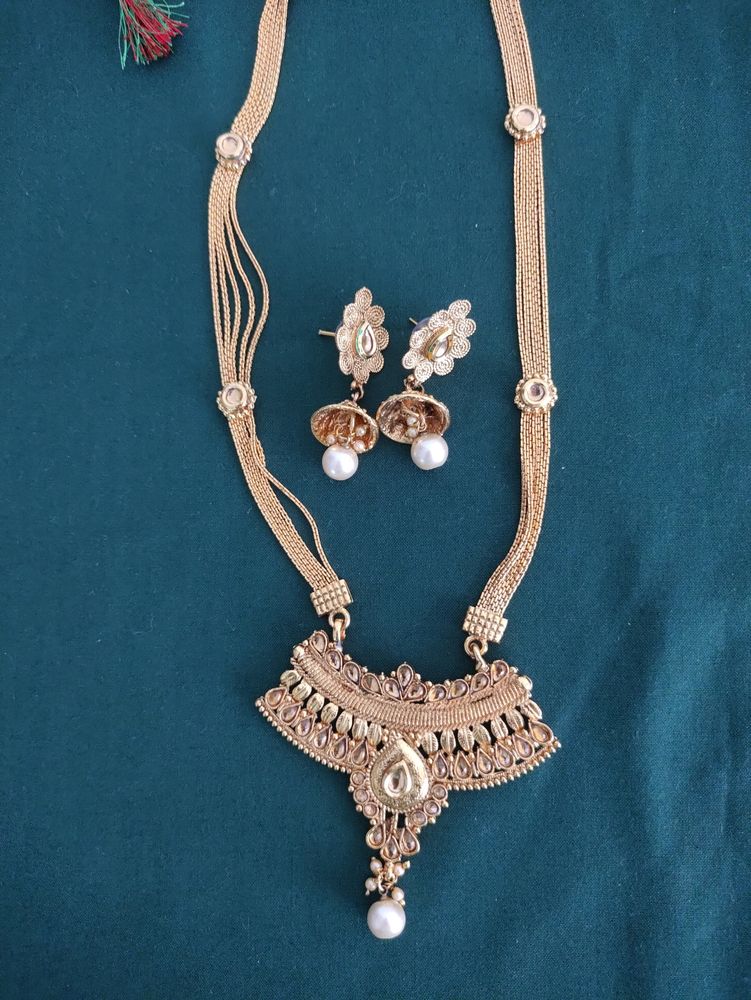 Earrings And Necklace Set, Golden