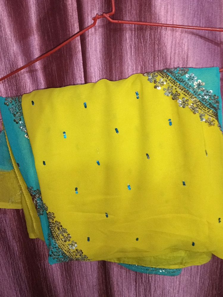 Lime Green Heavy Saree Along Stiched Blouse