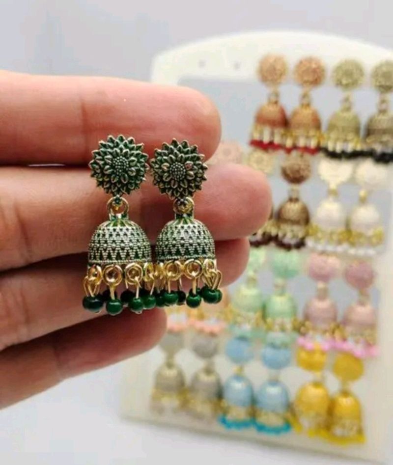 Jhumkhas Earrings Combo Set Of 12 Colours