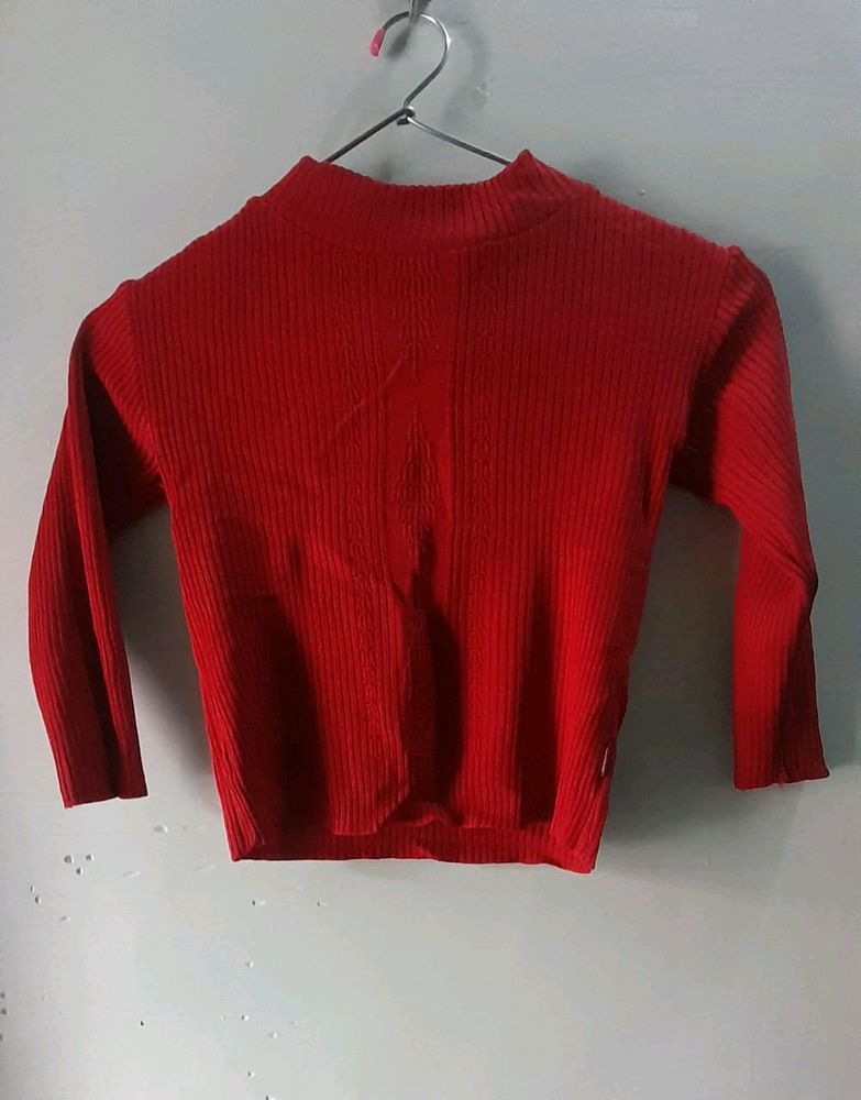 (2-3.5 Year) Girls Red Full Neck Sweater