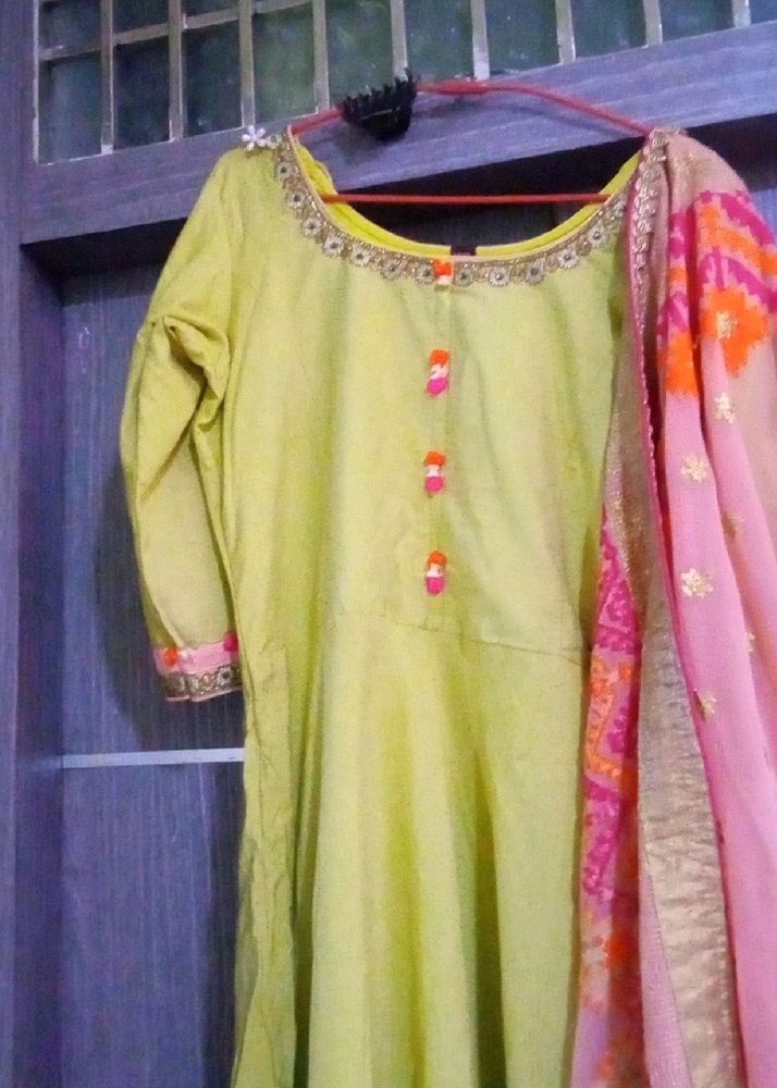 Adorable Olive Green Anarkali Suit