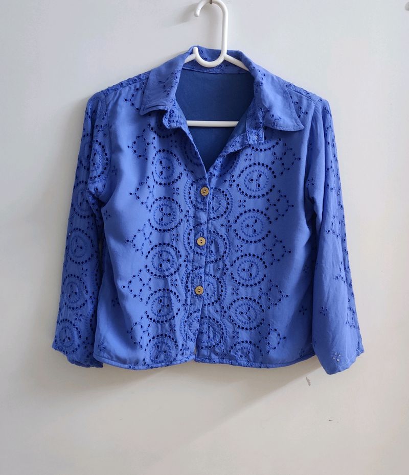 Cut-work Shirt in Powder Blue Colour