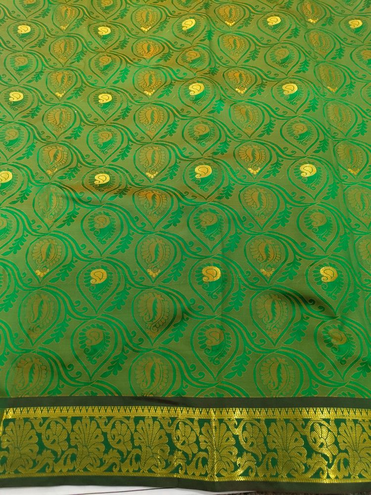 New Dark Green Golden Border Soft Saree