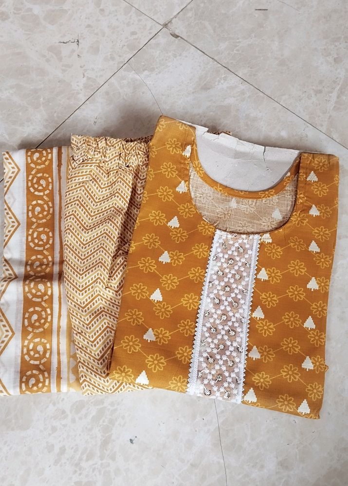 Cotton Kurti Dupatta & Pajama