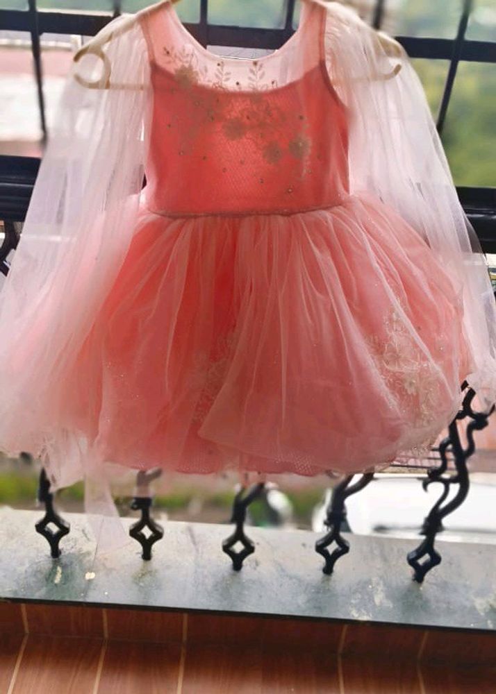 Fancy Peach Ruffle Peplum Gown