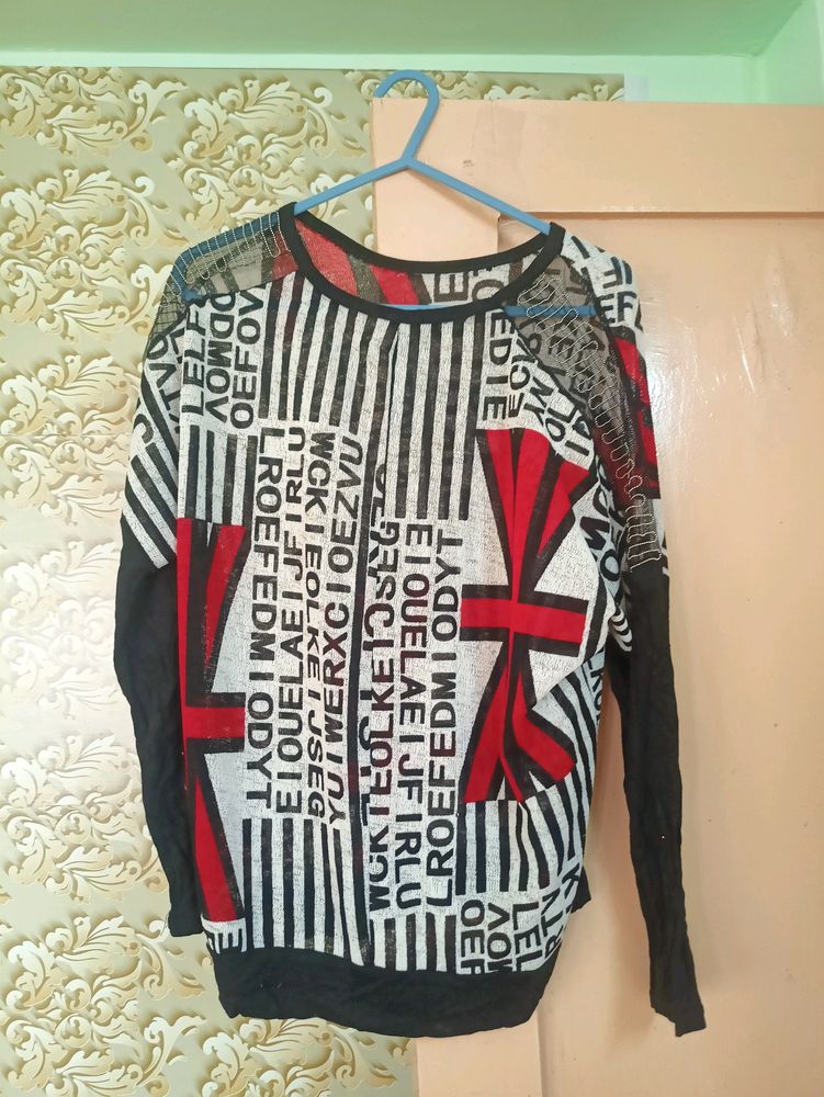 Top With Stone In It Red Black Nd White Colour