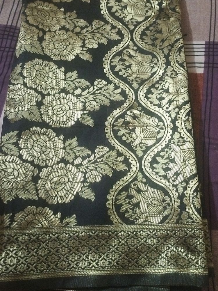 Black Banarsi Silk Saree With Stiched Blouse