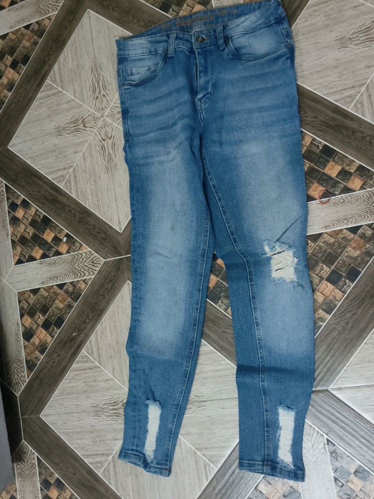 Blue Washed Ripped Skinny Jeans