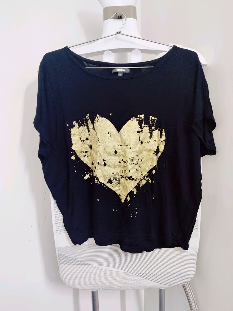 Black Crop Top With Gold Heart