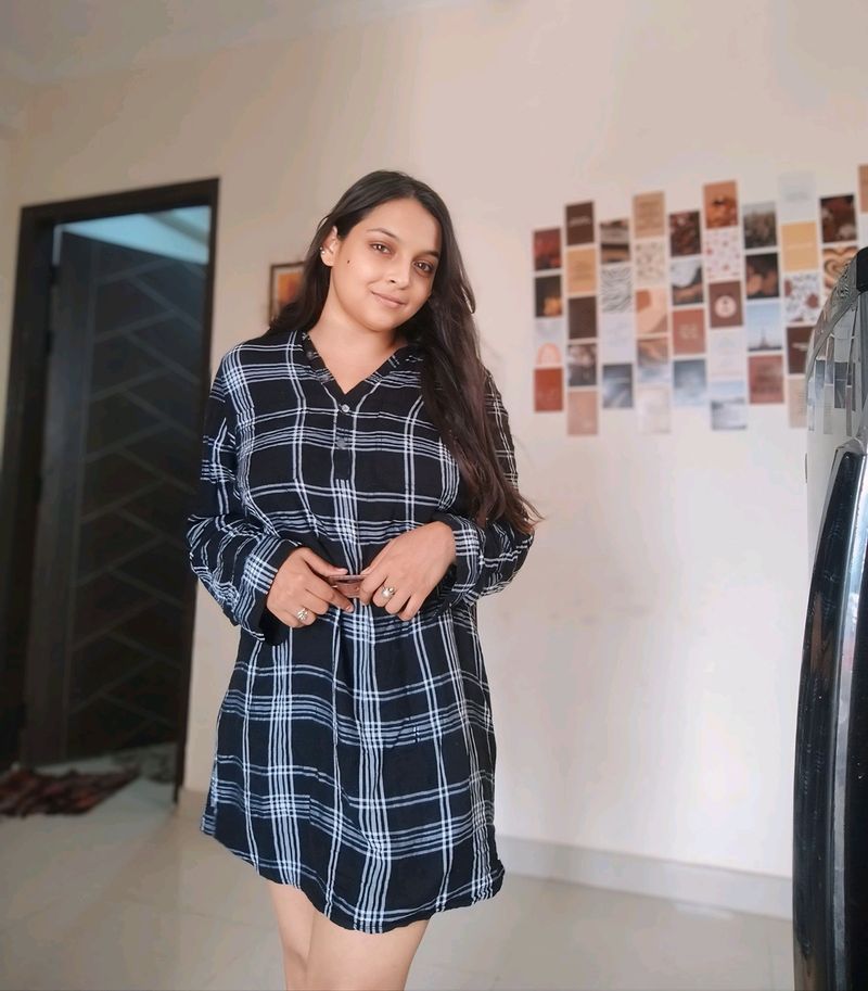 Black Chequered Tshirt Dress