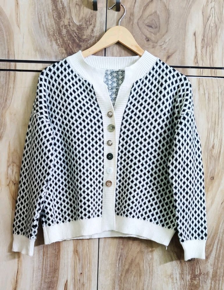 Offwhite & Black Designer Cardigan Size-38