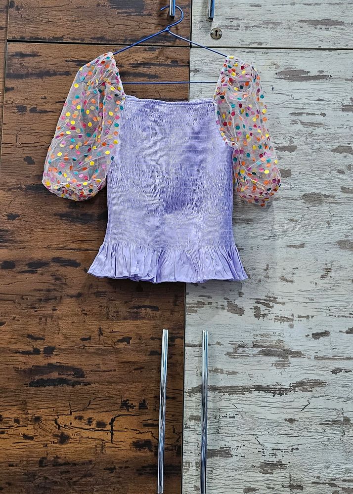 Lavender Net Bell Sleeves Top