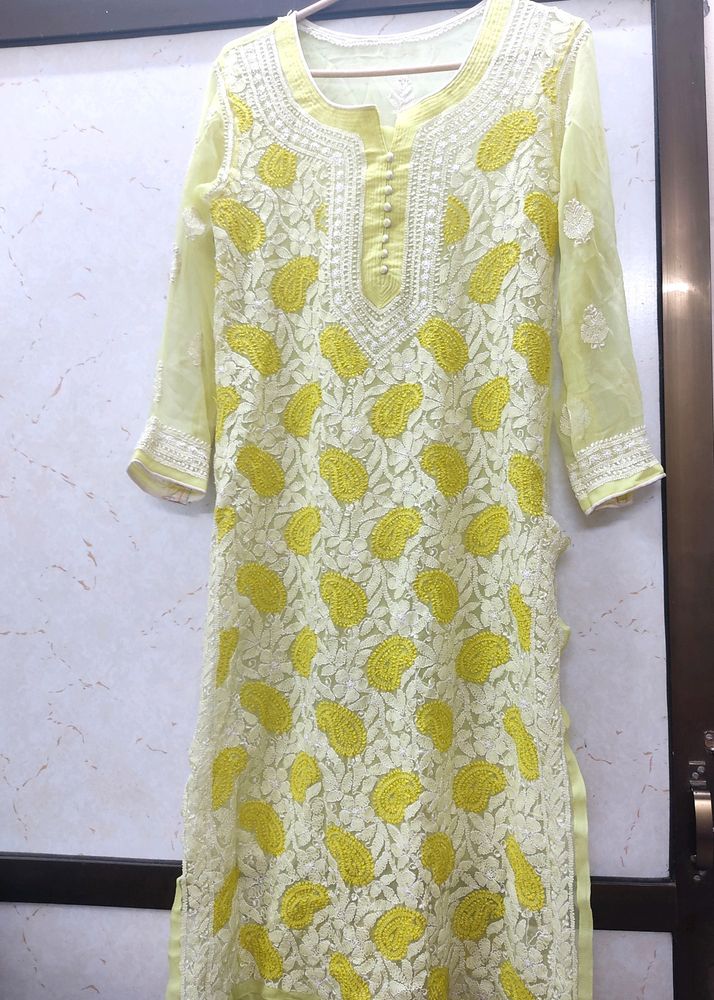 Pretty Chikarkari Lime Green Yellowish Colored