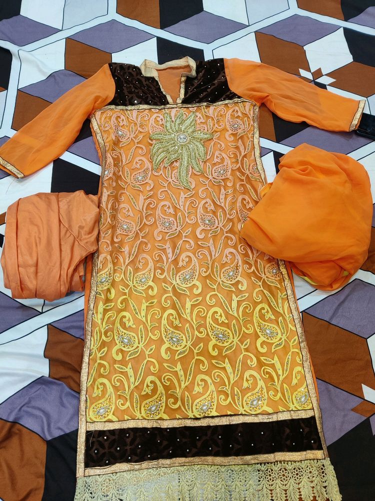 Orange and yellow kurta set