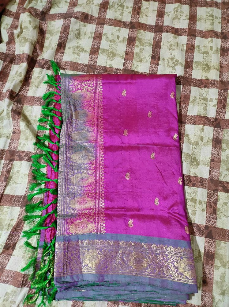 Pink And Green Silk Saree